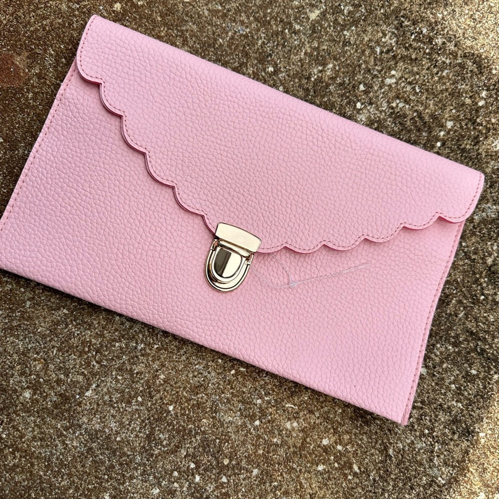 Scalloped, Pink; Vegan Leather Clutch/Purse by N.Gil NWT